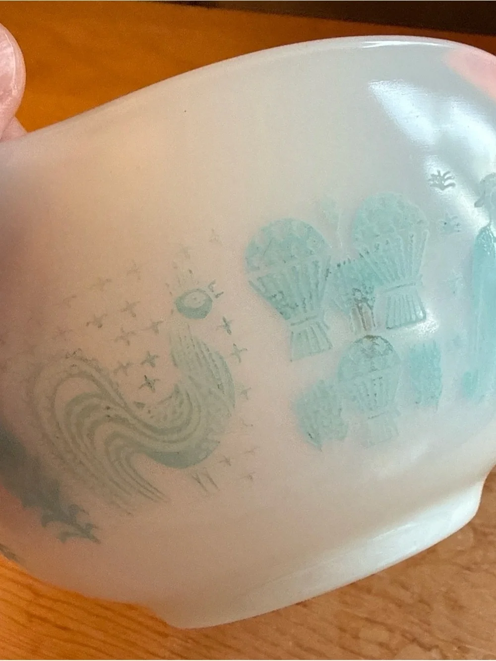 VTG Pyrex Cinderella mixing bowl turquoise White Butterprint, Refrigerator Dish